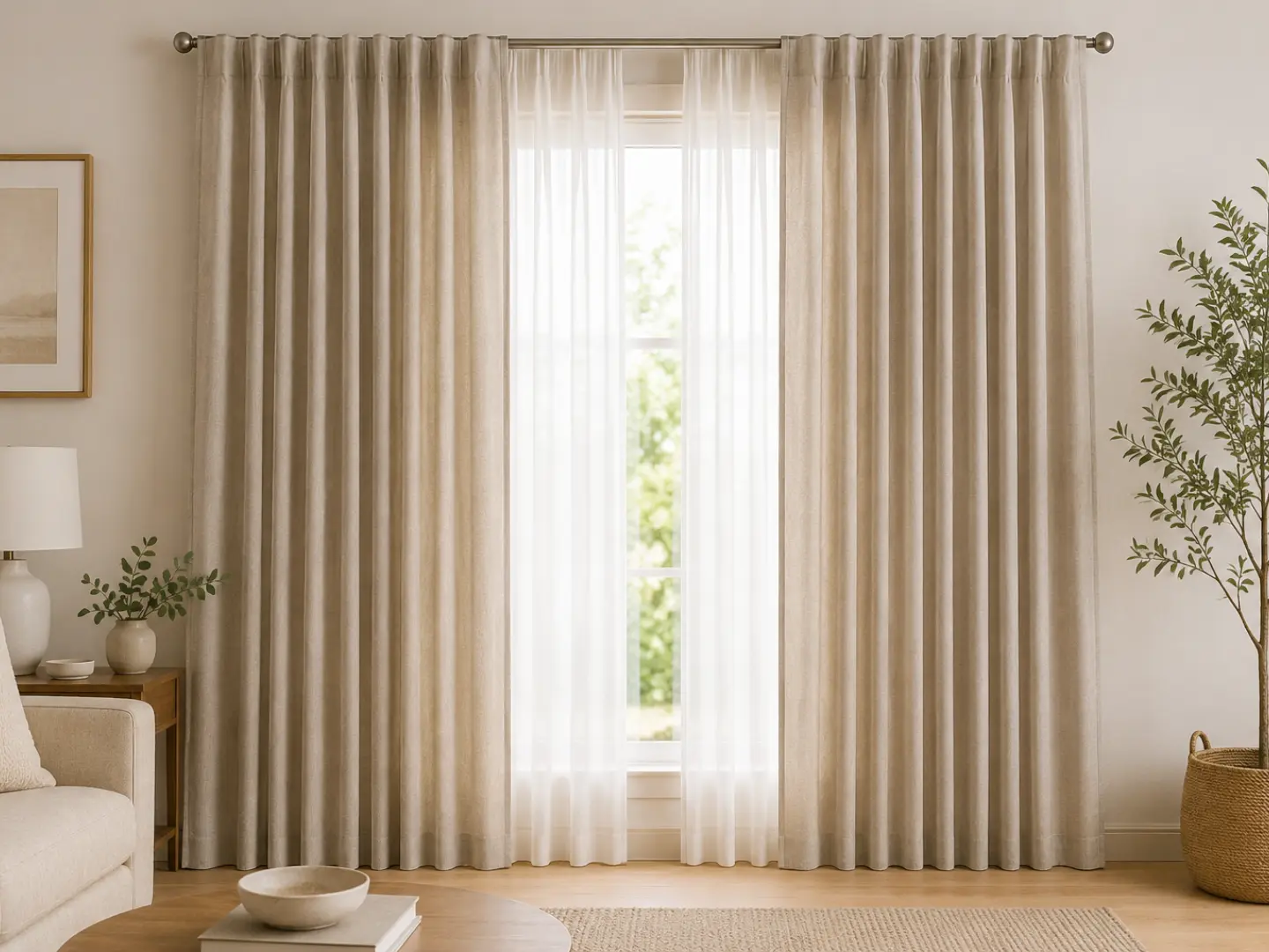Duck fabric and jacquard curtain panels