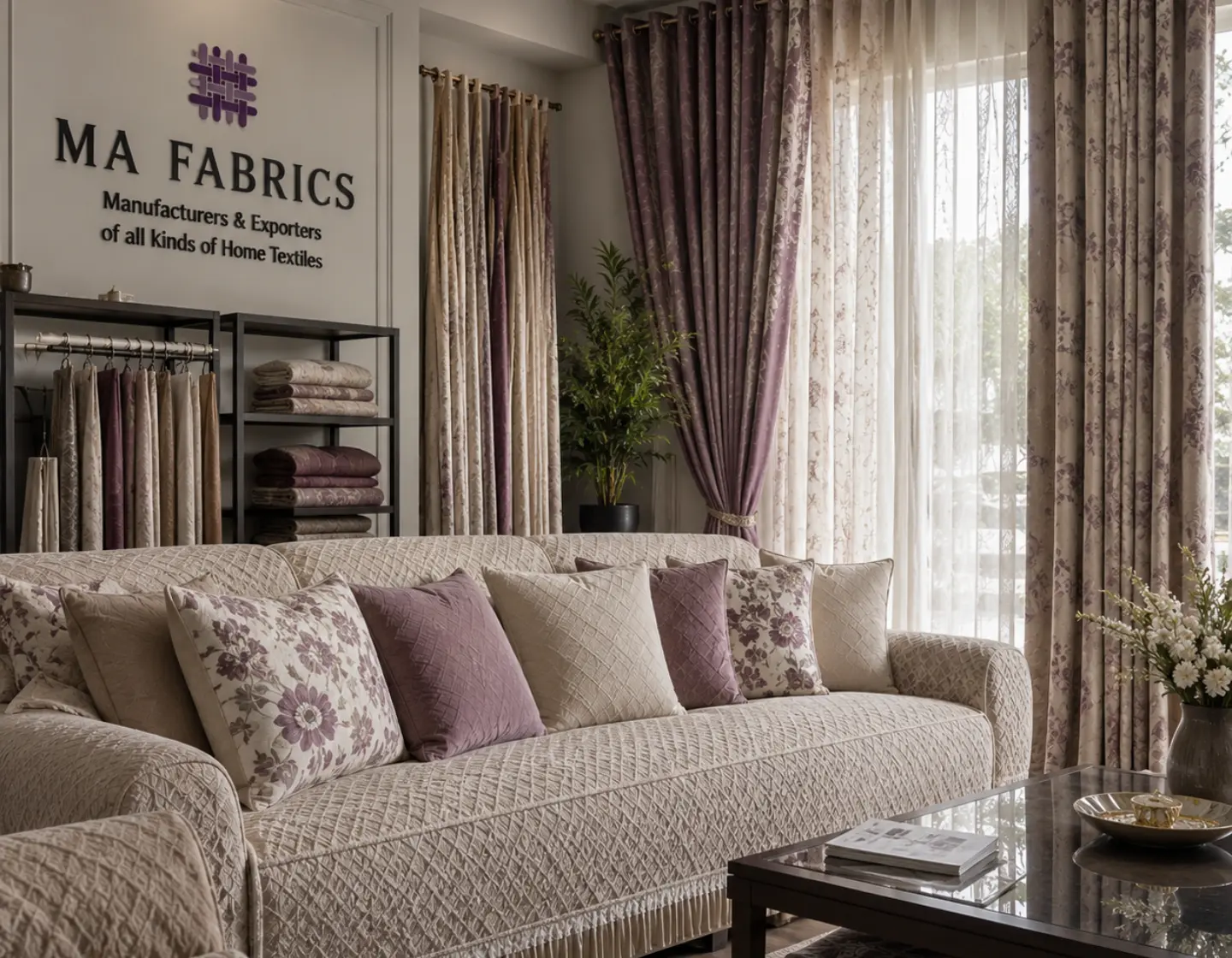 Curtains and sofa covers in MA facbrics office