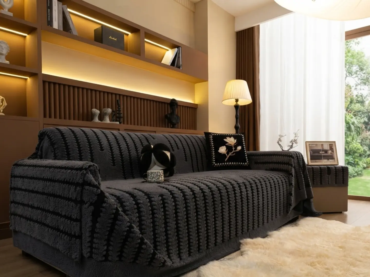 Jacquard sofa cover fitted to a sofa
