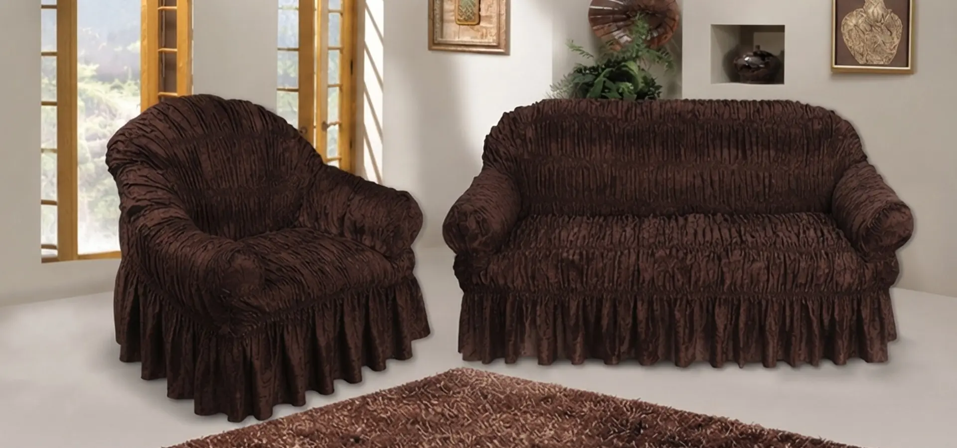 Brown jacquard sofa cover