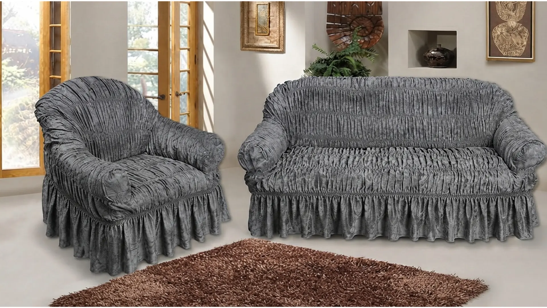 Grey jacquard sofa cover