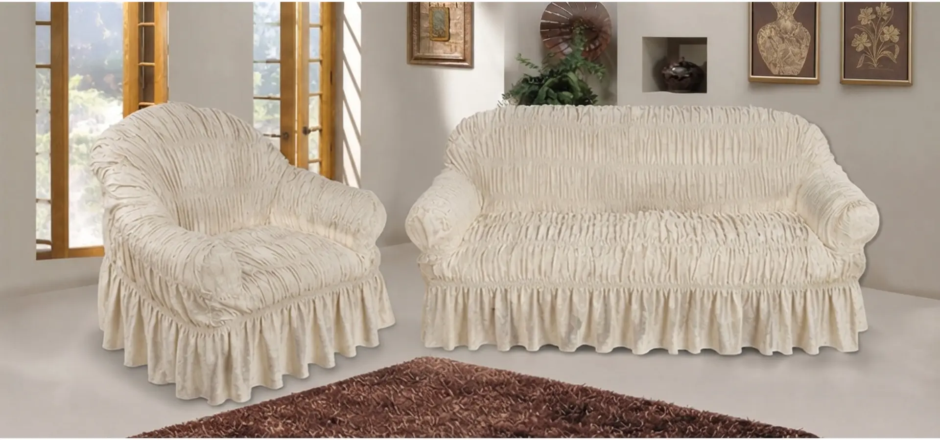 White jacquard sofa cover